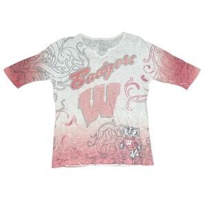 Wisconsin Badgers Women's Burnout Shirt‎ Size Large Red & White NCAA Apparel EUC